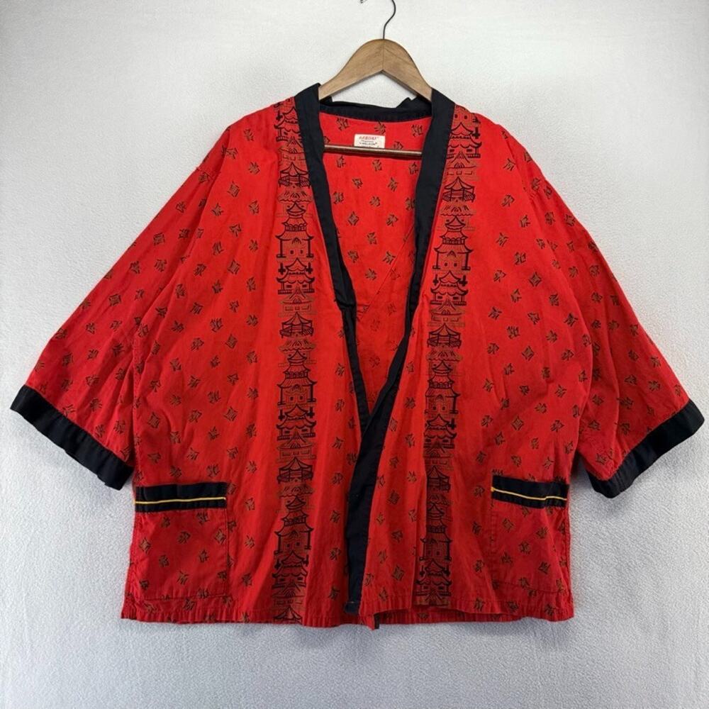 Vintage Kabuki Sleepwear Top Men's XL Weldon All Cotton Oriental Kimono 60s 70s